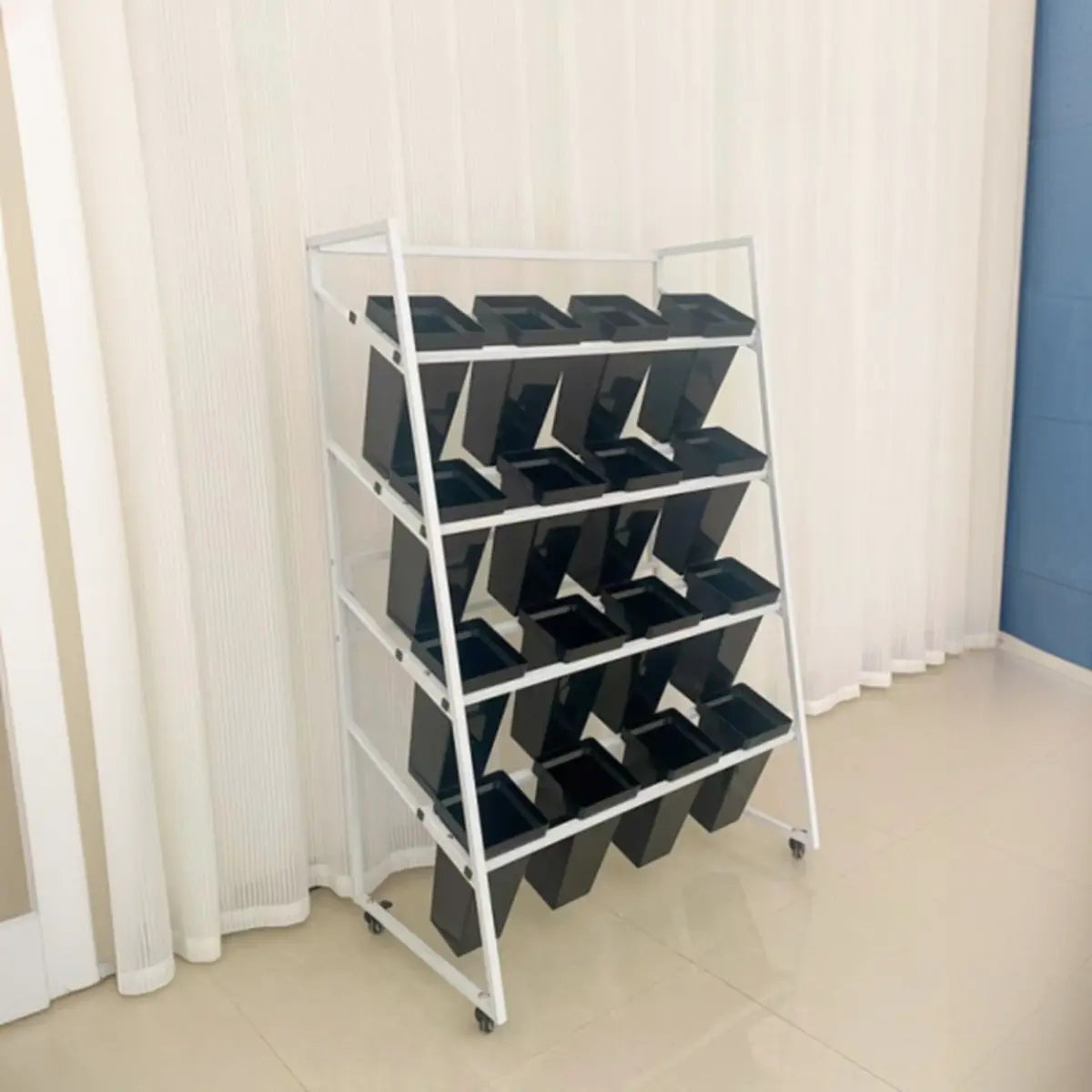 Rectangle 4-Tier Wheel Metal Storage Plant Stand  Gold Image - 6