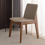 Rectangle Backrest Faux Leather Wood Dining Chair Khaki Image - 1