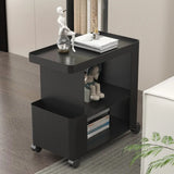 Rectangle Black Iron 3 Tiers Casters Side Table with Shelf Image - 1