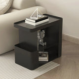 Rectangle Black Iron 3 Tiers Casters Side Table with Shelf Image - 5