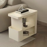 Rectangle Black Iron 3 Tiers Casters Side Table with Shelf Image - 7