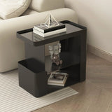 Rectangle Black Iron 3 Tiers Casters Side Table with Shelf Image - 9