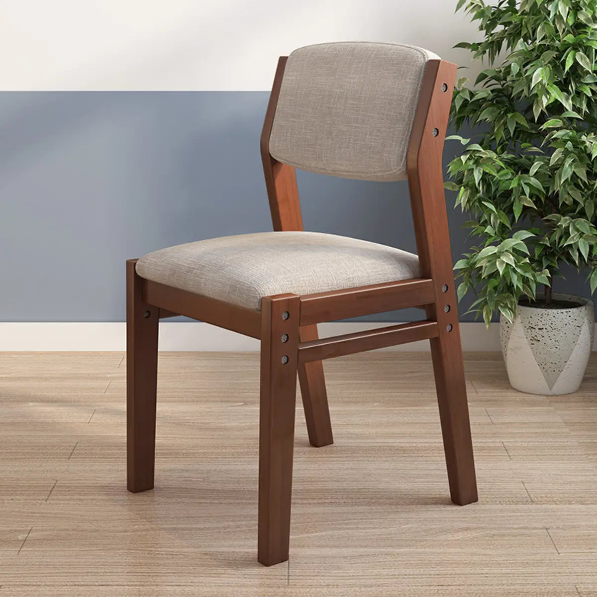 Rectangle Cotton Blue Upholstered Armless Dining Chair Image - 2