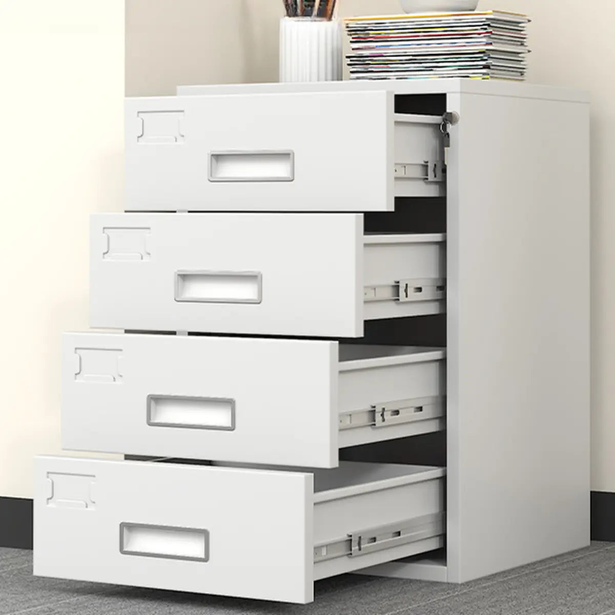 Rectangle Grey Steel Lockable Compact Filing Cabinet Image - 3