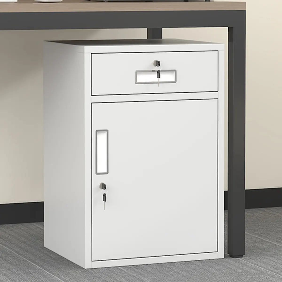 Rectangle Grey Steel Lockable Compact Filing Cabinet Image - 4