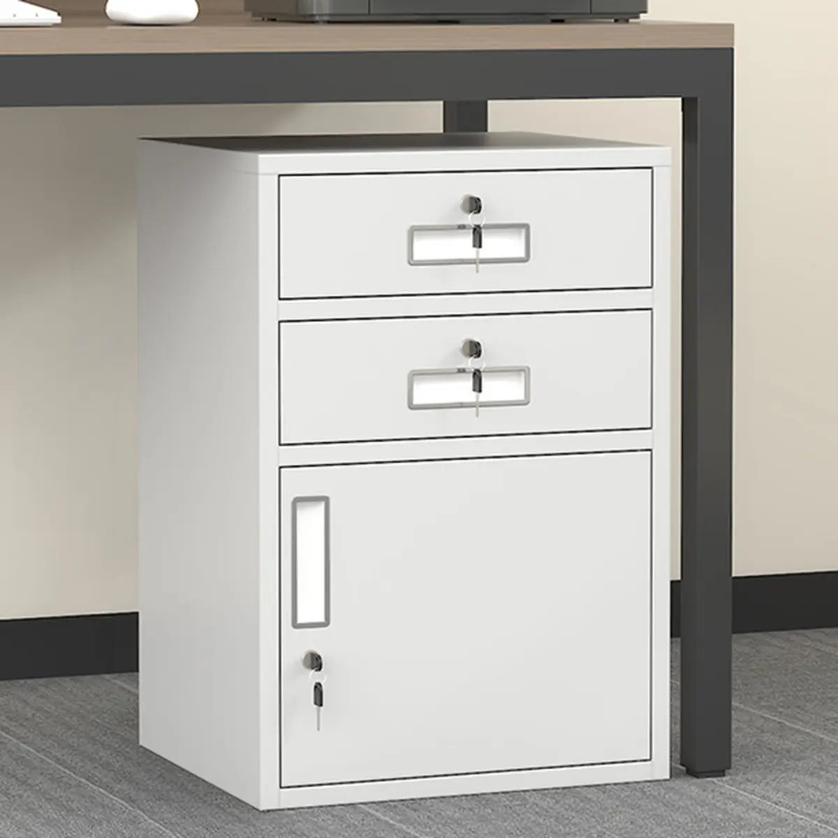 Rectangle Grey Steel Lockable Compact Filing Cabinet Image - 6