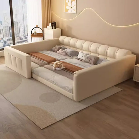 Rectangle Leather White Full Storage Daybed with Guardrail Image - 1