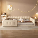 Rectangle Leather White Full Storage Daybed with Guardrail Image - 3