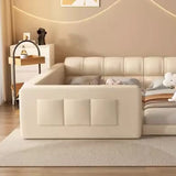 Rectangle Leather White Full Storage Daybed with Guardrail Image - 4