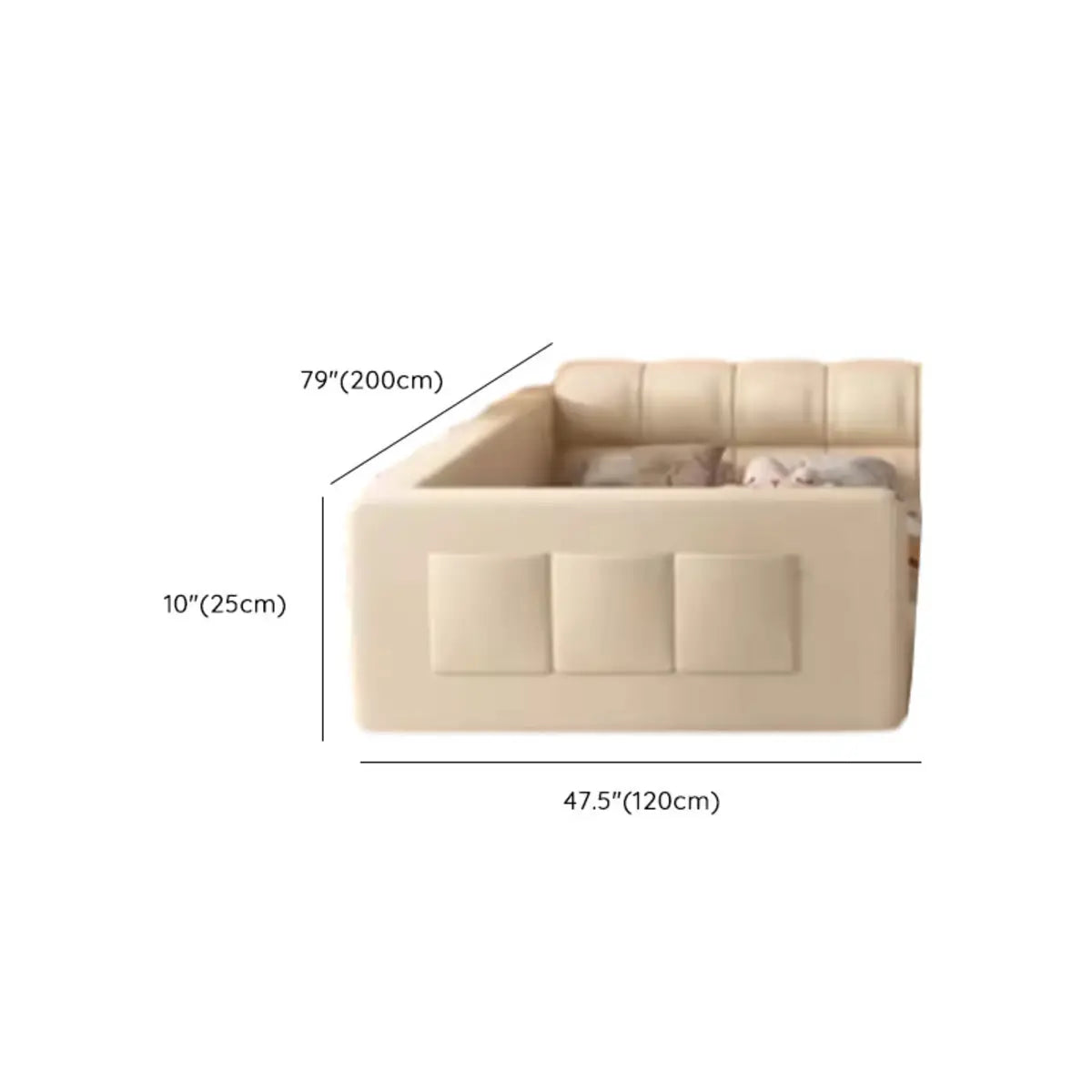 Rectangle Leather White Full Storage Daybed with Guardrail 