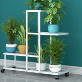 Rectangle Metal Rolling Indoor Crate Plant Stand White Image - 12