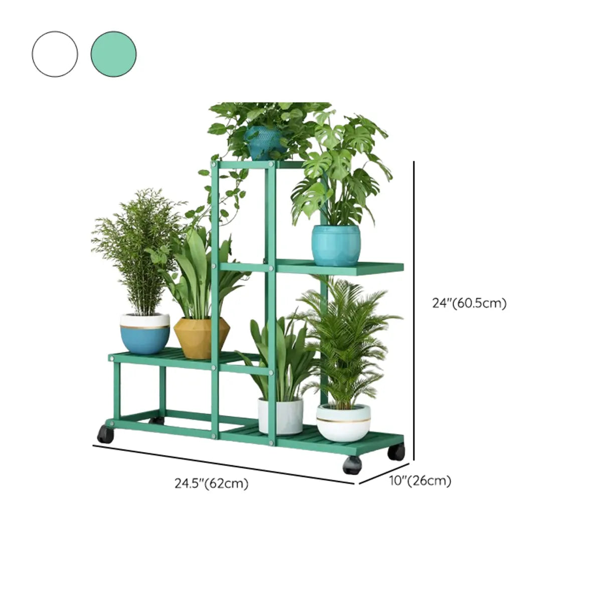 Rectangle Metal Rolling Indoor Crate Plant Stand White 