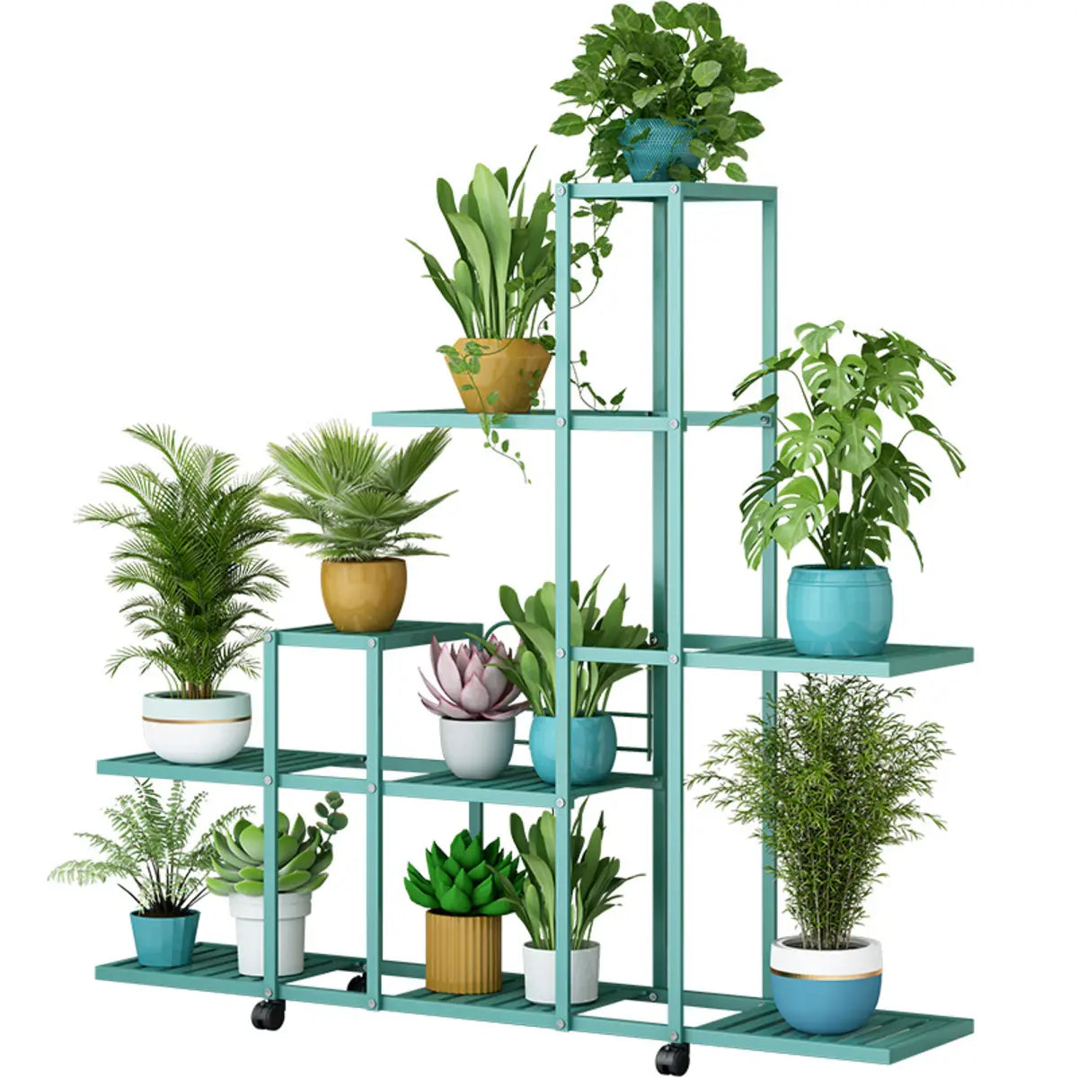 Rectangle Metal Rolling Indoor Crate Plant Stand White Image - 5