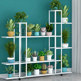 Rectangle Metal Rolling Indoor Crate Plant Stand White Image - 7