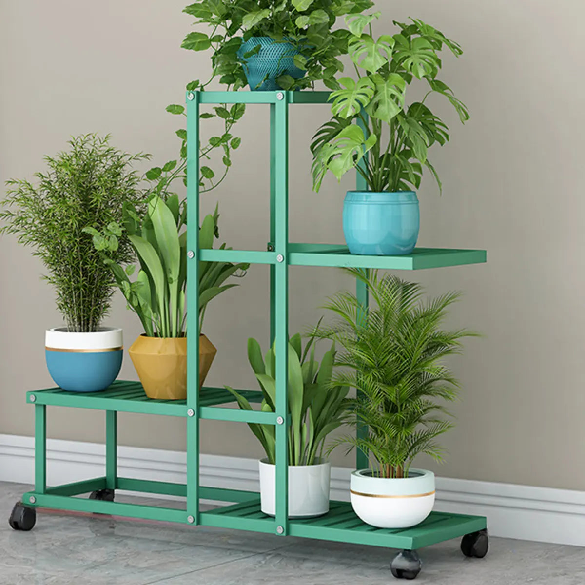 Rectangle Metal Rolling Indoor Crate Plant Stand White Image - 8