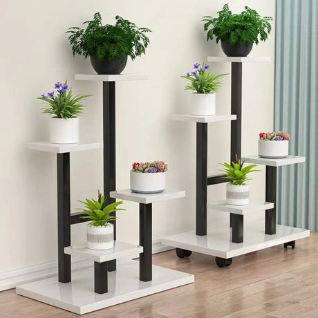 Rectangle Multi-Tier Wood Floor Tray Plant Stand White Image - 2