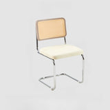 Rectangle Rattan Back Leather Cantilever Dining Chair Image - 11