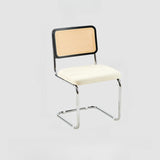 Rectangle Rattan Back Leather Cantilever Dining Chair Image - 18