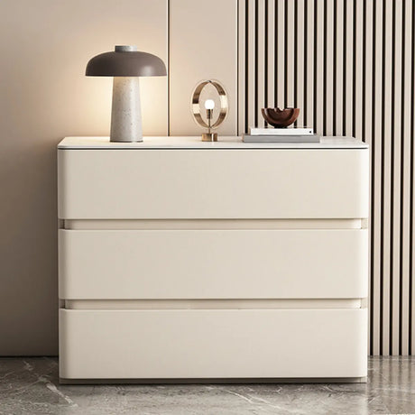 Rectangle Sintered Stone Cream 3-Drawer Bedside Cabinet Image - 1