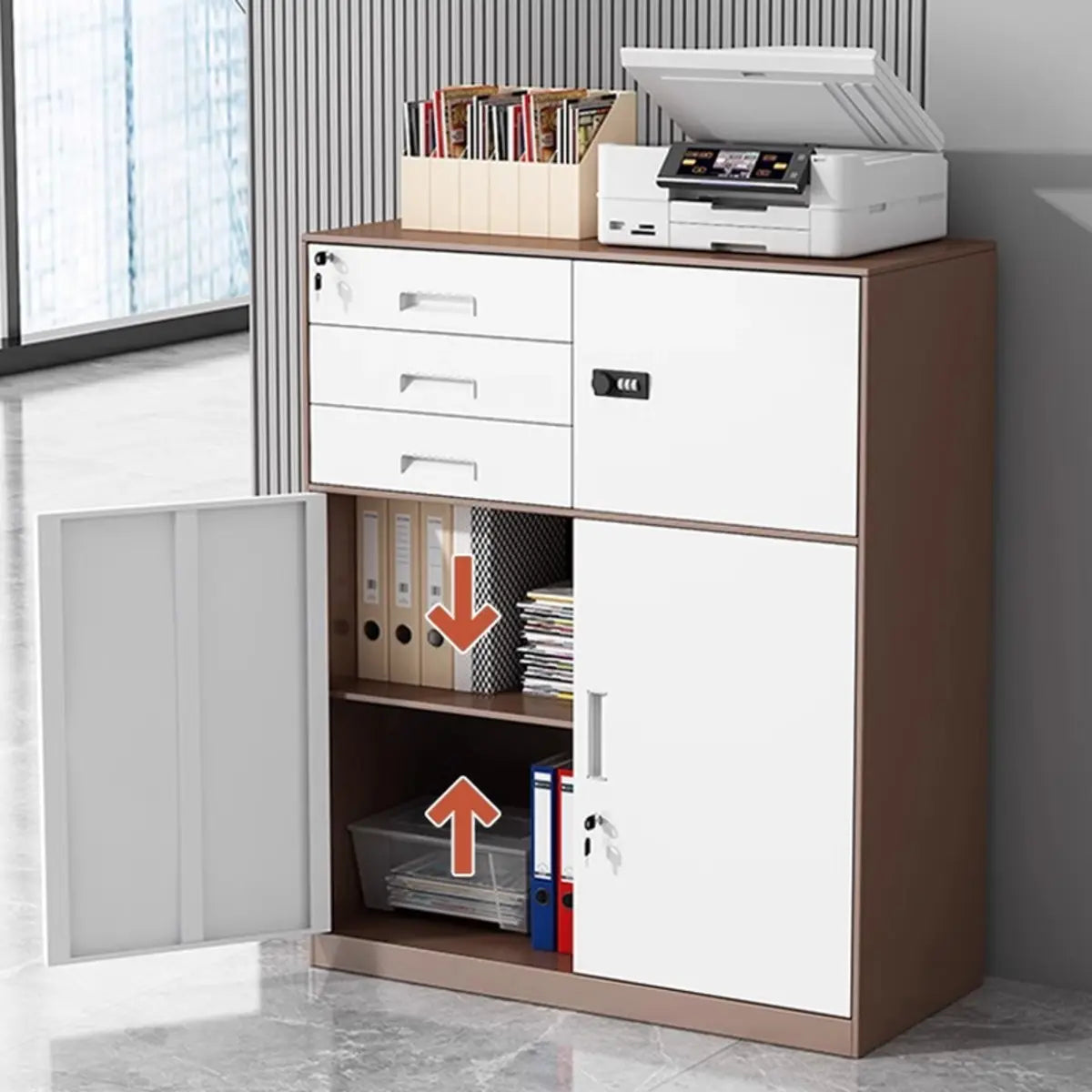 Rectangle Steel Lockable Storage Filing Cabinet White Image - 10