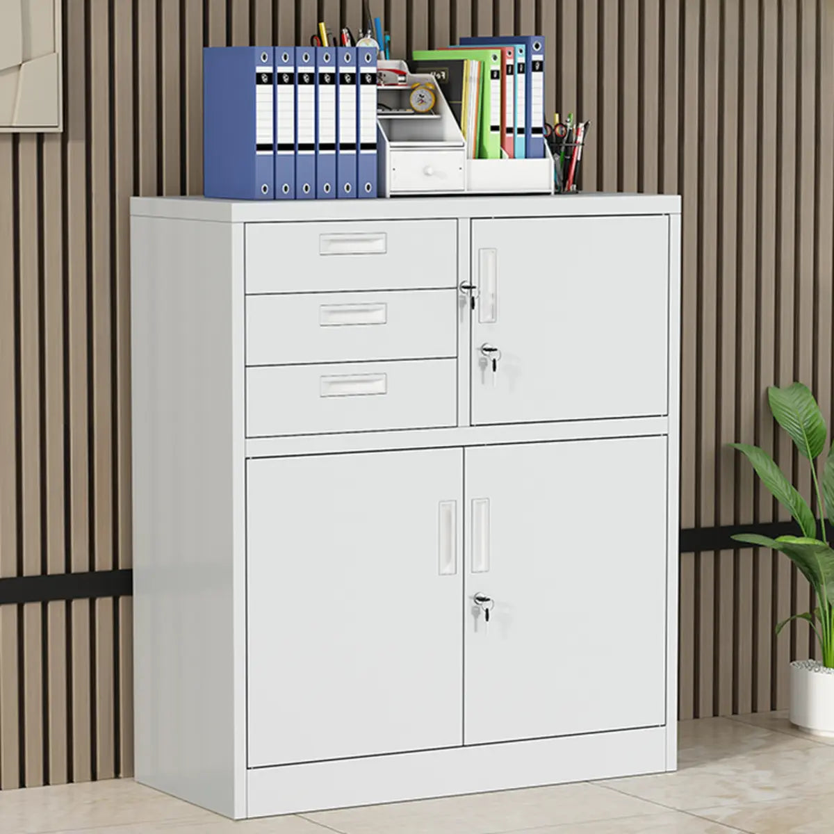 Rectangle Steel Lockable Storage Filing Cabinet White Image - 2