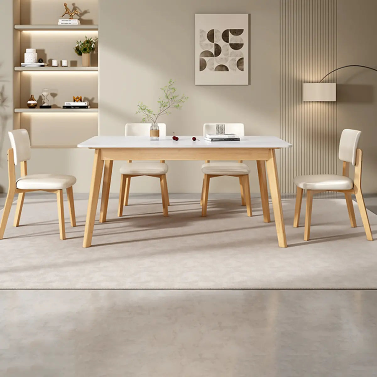 Rectangle White Slate Wood Dining Room Set with Chairs Image - 1