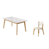 Rectangle White Slate Wood Dining Room Set with Chairs Image - 3