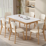 Rectangle White Slate Wood Dining Room Set with Chairs Image - 4