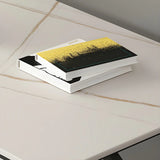 Rectangle White Stone Top Black Metal Sled Gaming Desk Image - 7