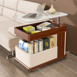 Rectangular Adjustable Height Wheels Brown Stone Side Table Image - 2