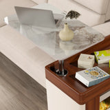 Rectangular Adjustable Height Wheels Brown Stone Side Table Image - 4