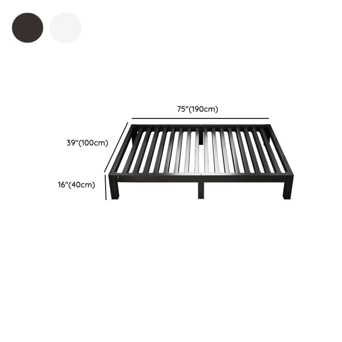 Rectangular Alloy Black Platform Panel Bed Frame with Legs 