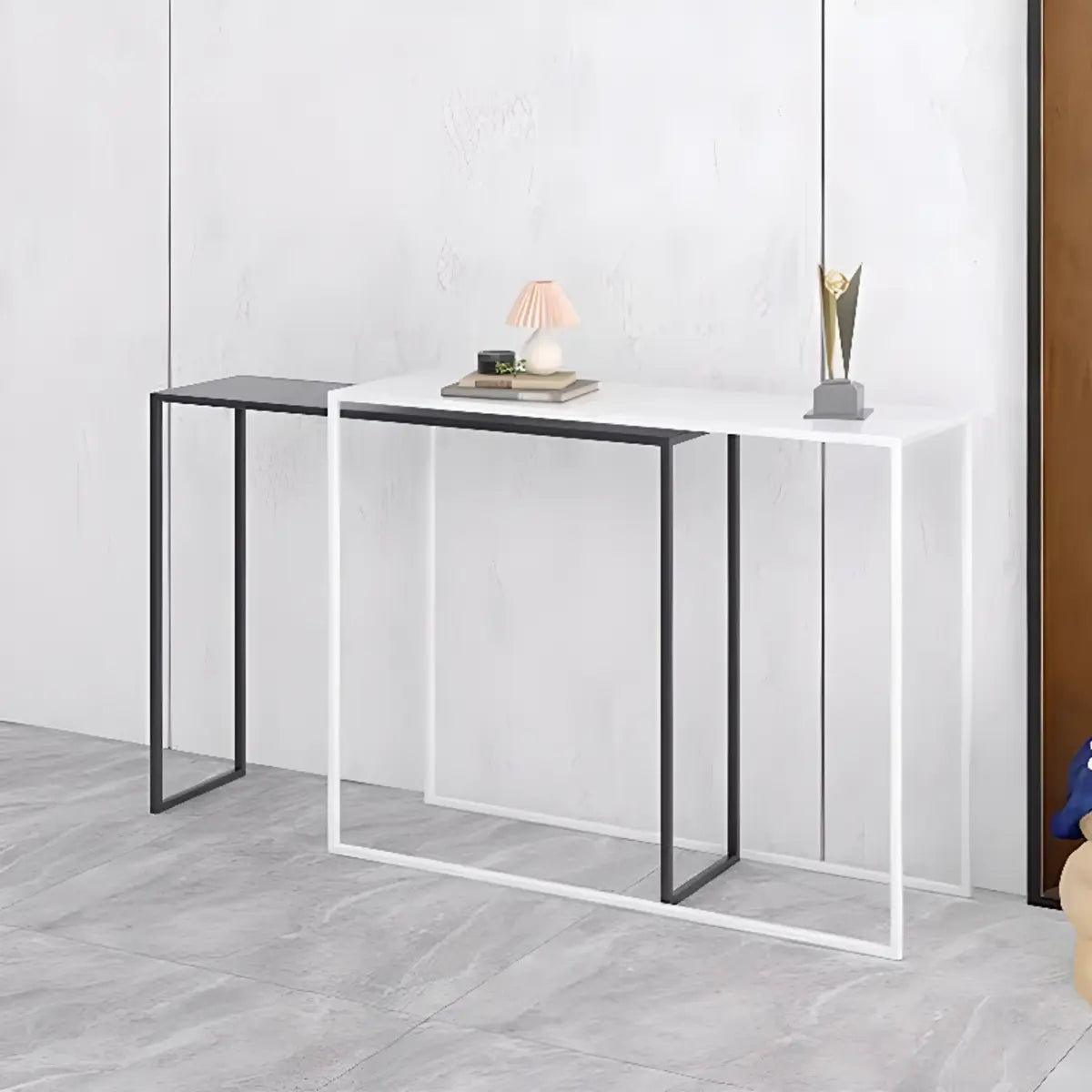 Rectangular Alloy Black-White Extendable Console Table Image - 4