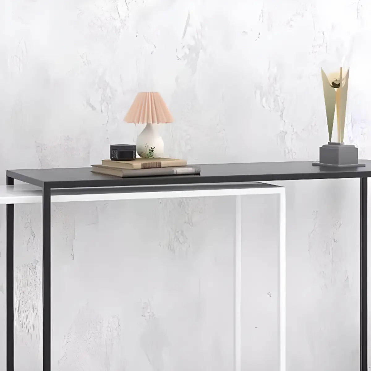 Rectangular Alloy Black-White Extendable Console Table Image - 8