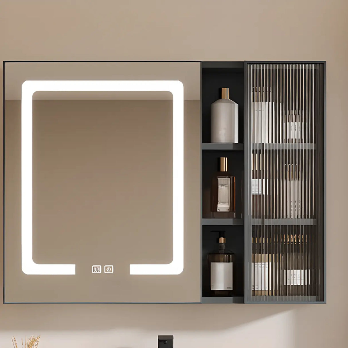 Rectangular Aluminum Beige Mirror Medicine Cabinet Image - 15