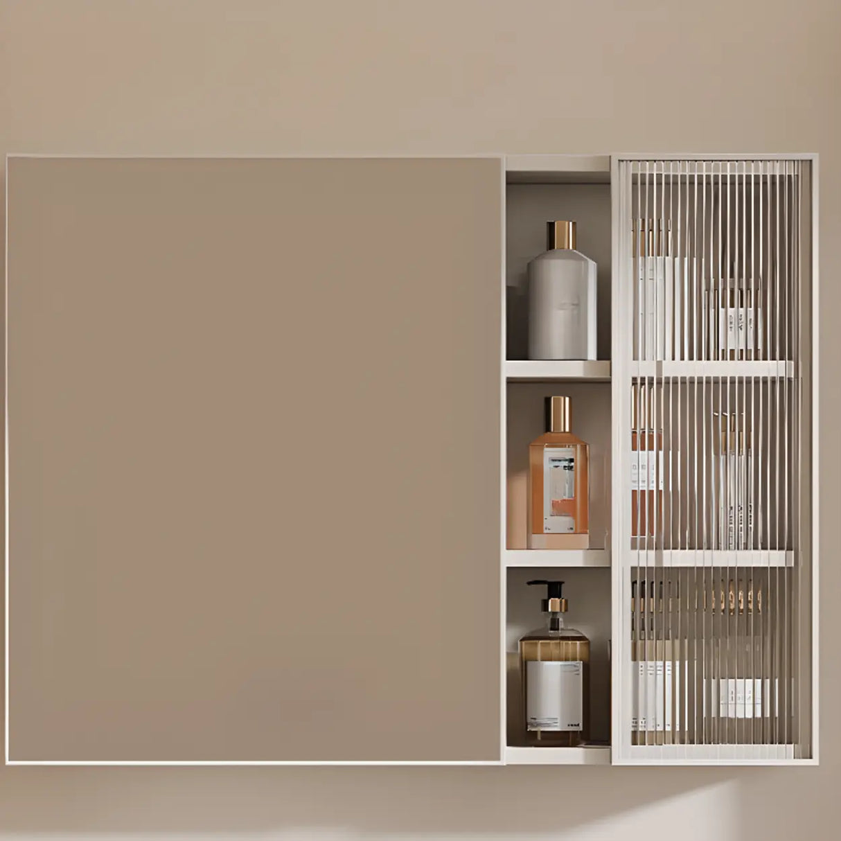 Rectangular Aluminum Beige Mirror Medicine Cabinet Image - 3