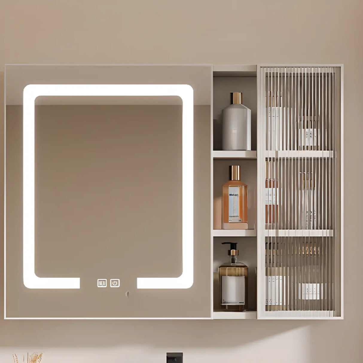 Rectangular Aluminum Beige Mirror Medicine Cabinet Image - 9