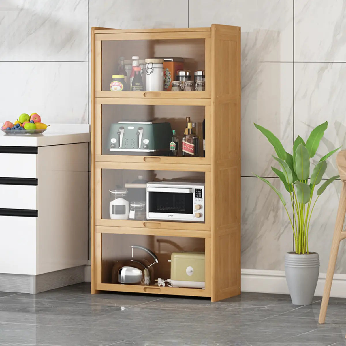 Rectangular Bamboo Kitchen Storage Display Cabinet Image - 12