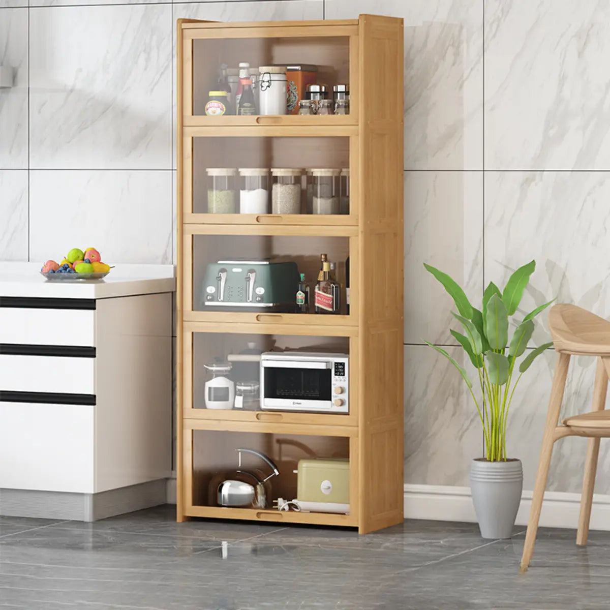 Rectangular Bamboo Kitchen Storage Display Cabinet Image - 13