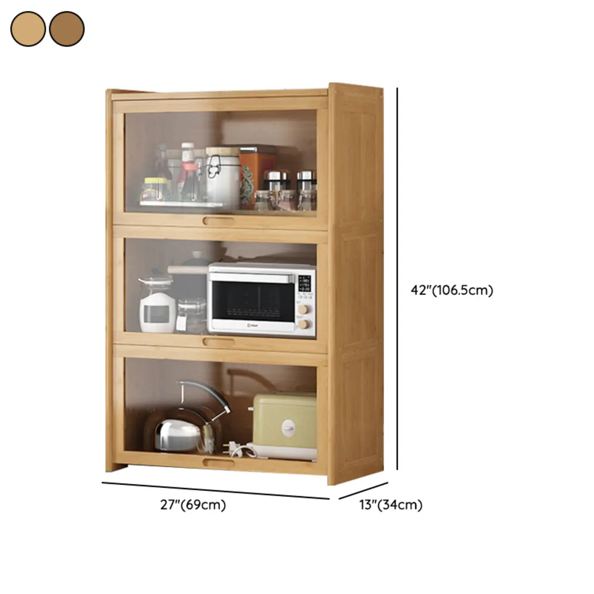 Rectangular Bamboo Kitchen Storage Display Cabinet 