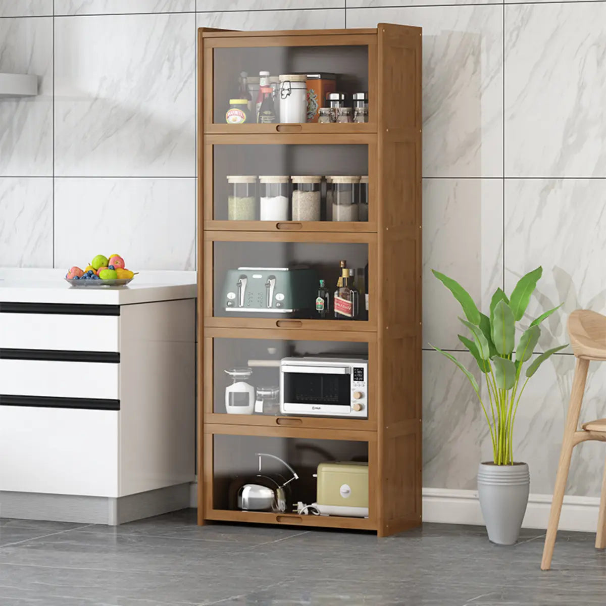 Rectangular Bamboo Kitchen Storage Display Cabinet Image - 5