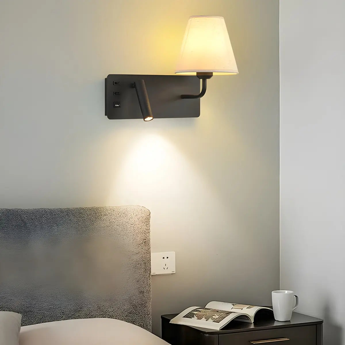 Rectangular Base 2-Light Mini Bedside Reading Wall Lamp Image - 10