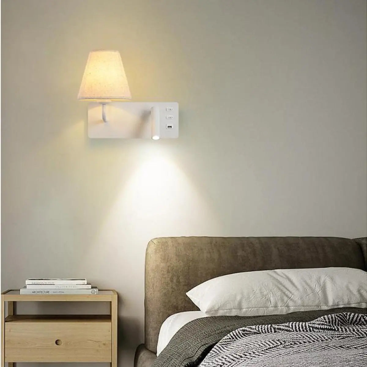 Rectangular Base 2-Light Mini Bedside Reading Wall Lamp Image - 4