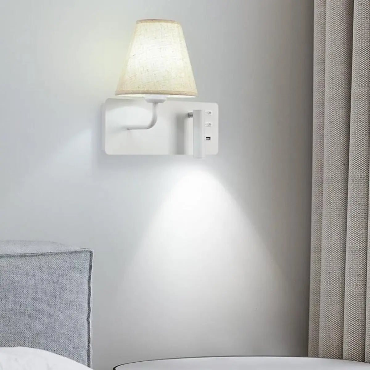 Rectangular Base 2-Light Mini Bedside Reading Wall Lamp Image - 5