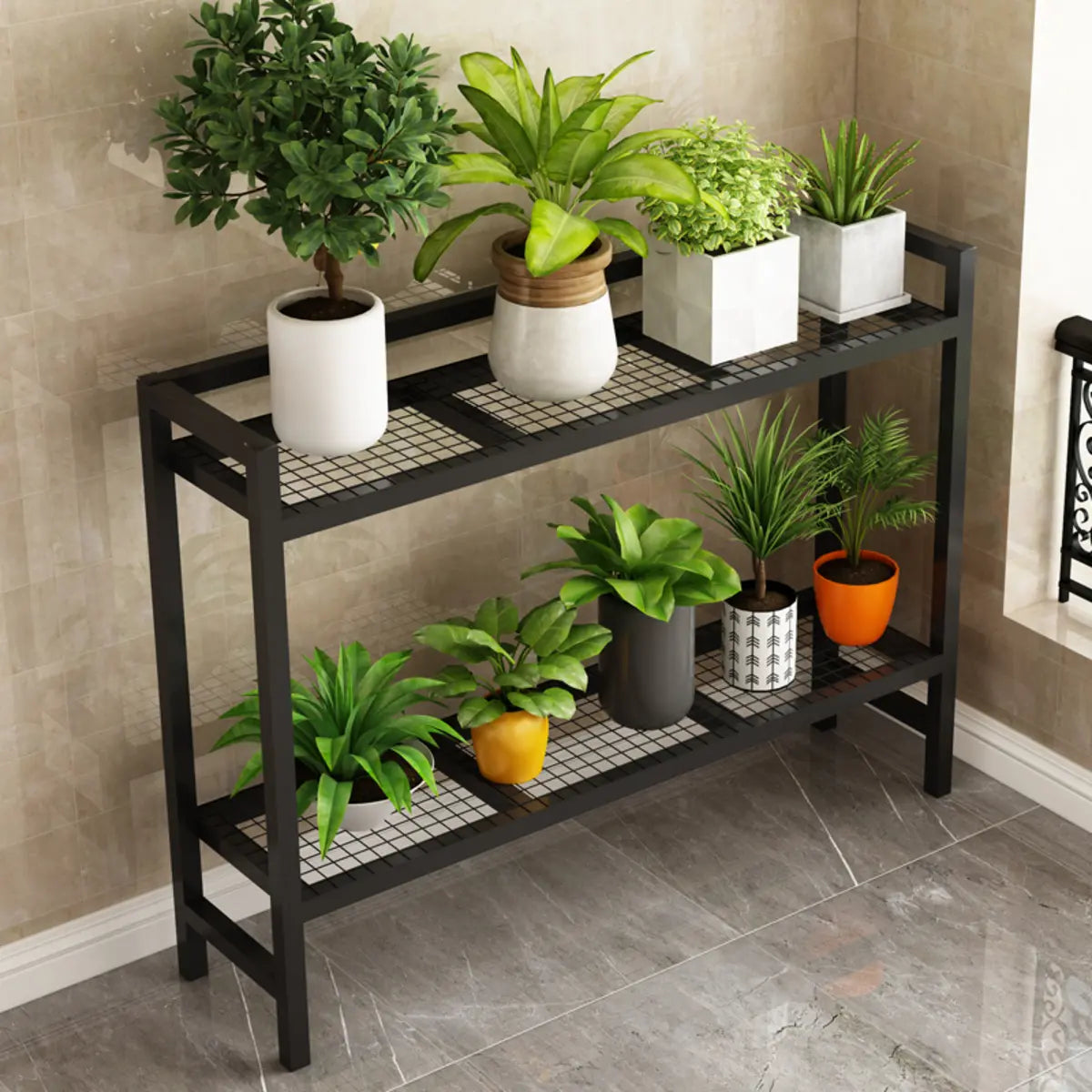 Rectangular Black Mesh Metal Indoor Storage Plant Stand Image - 4