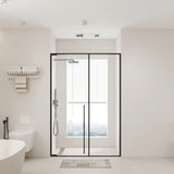 Rectangular Black Trim Handle Sliding Glass Shower Door Image - 1