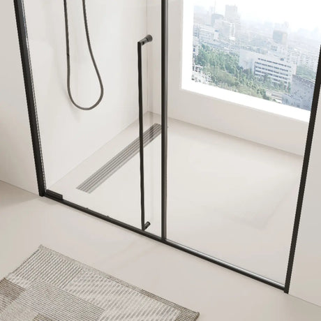 Rectangular Black Trim Handle Sliding Glass Shower Door Image - 2