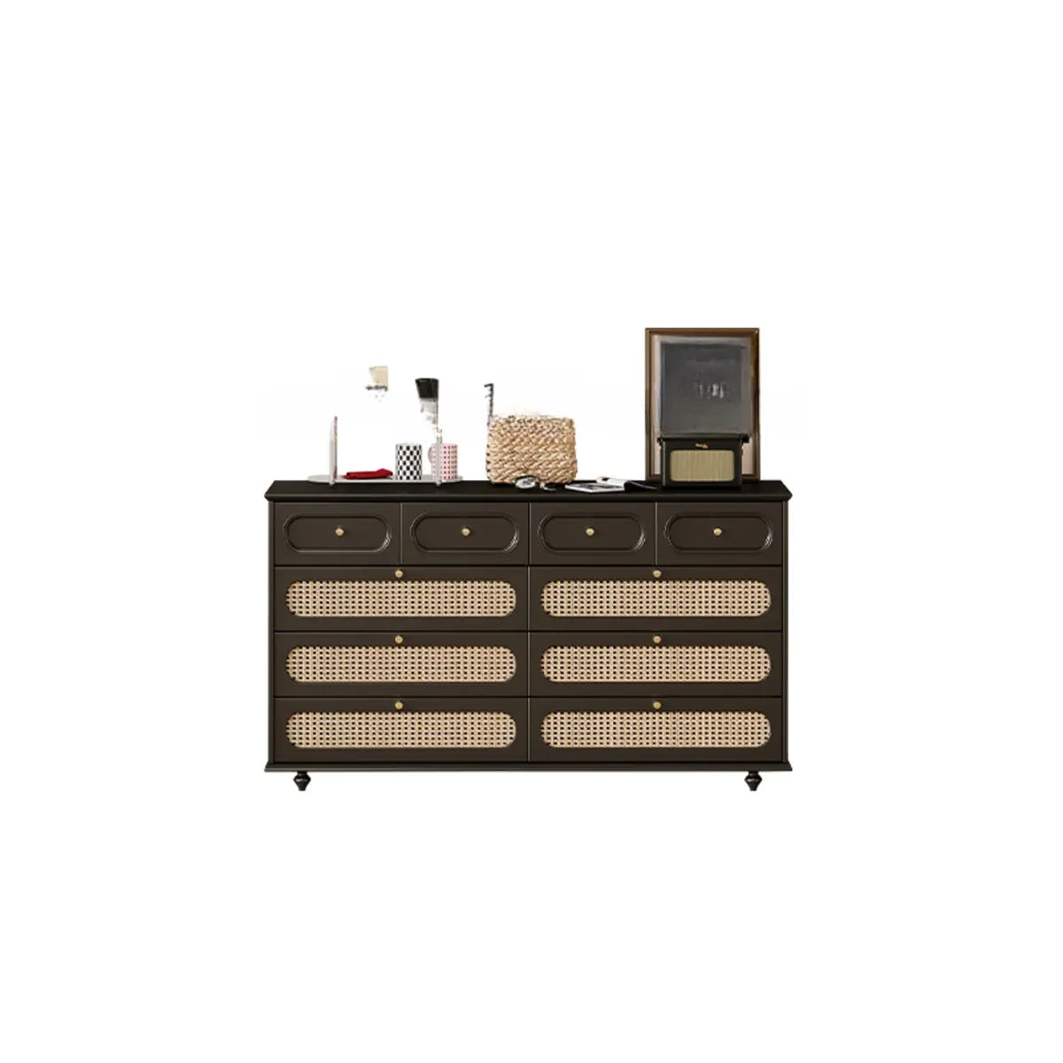 Rectangular Black Wood Double Dresser with Drawers Image - 11