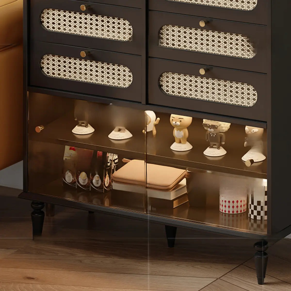 Rectangular Black Wood Double Dresser with Drawers Image - 13