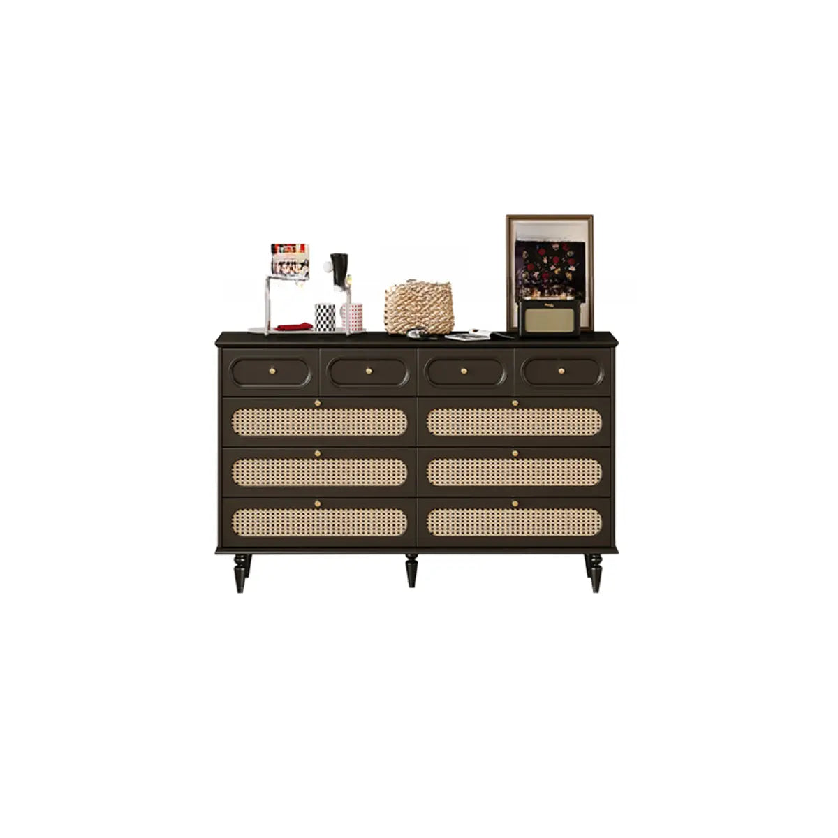 Rectangular Black Wood Double Dresser with Drawers Image - 17